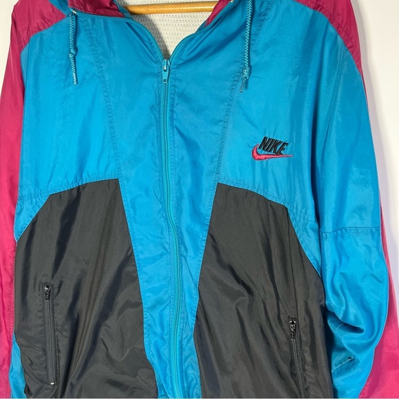 Retro Nike Tracksuit Windbreaker Black/Blue/Pink Vtg Gray Tag Size Large 80’s - Picture 4 of 8